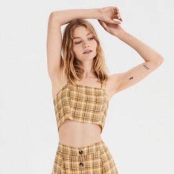American Eagle Outfitters Tops - American Eagle Yellow Plaid Fall Women Crop Top XL